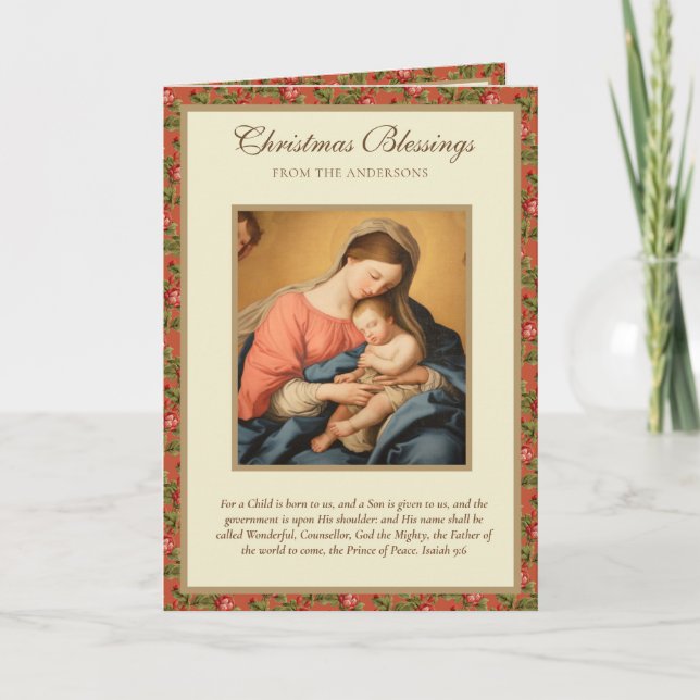 Vintage Religious Virgin Mary Jesus Scripture  Holiday Card (Front)