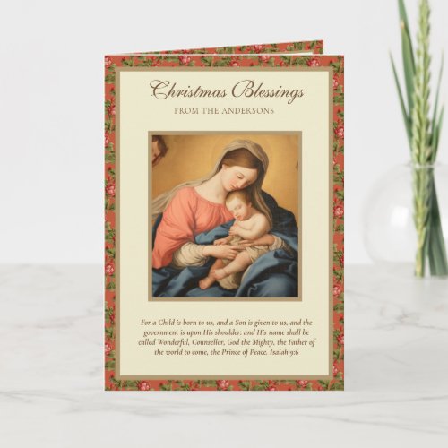 Vintage Religious Virgin Mary Jesus Scripture  Holiday Card