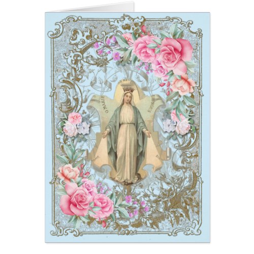 Vintage Religious Virgin Mary Prayer Pink Roses