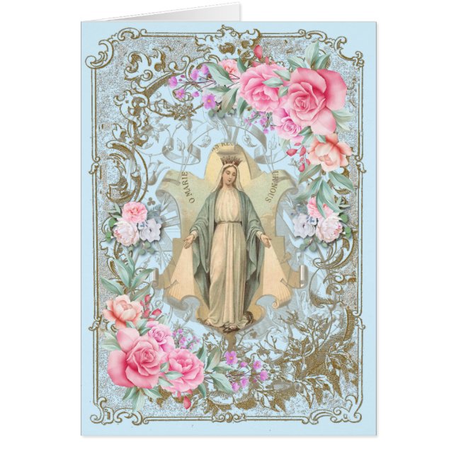 Vintage Religious Virgin Mary Prayer Pink Roses (Front)
