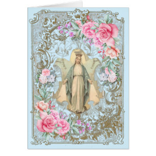 Vintage Religious Virgin Mary Prayer Pink Roses Cards