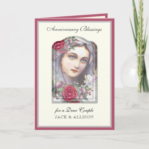 Vintage Religious Virgin Mary Roses Anniversary Card