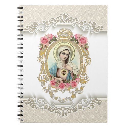 Vintage Religious Virgin Mary Roses Notebook