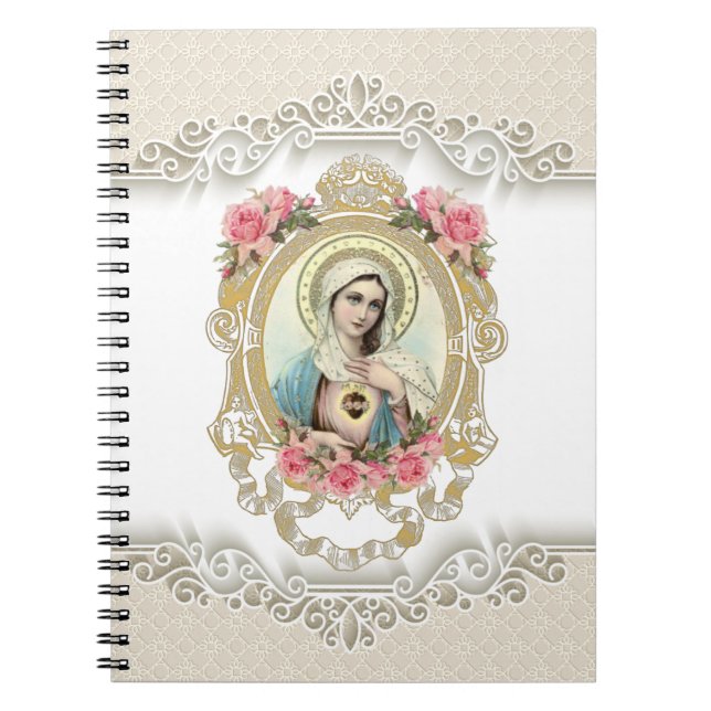 Vintage Religious Virgin Mary Roses Notebook (Front)