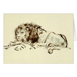 Vintage Rembrandt Ink Sketch / Drawing of a Lion
