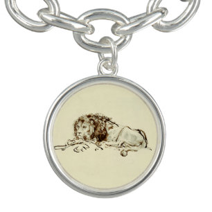 Vintage Rembrandt Ink Sketch / Drawing of a Lion Charm Bracelet