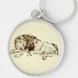 Vintage Rembrandt Ink Sketch / Drawing of a Lion Keychain