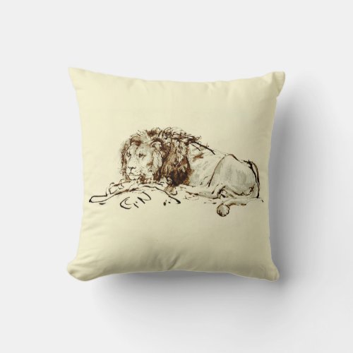 Vintage Rembrandt Ink Sketch  Drawing of a Lion Throw Pillow
