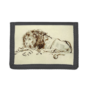 Vintage Rembrandt Ink Sketch / Drawing of a Lion Tri-fold Wallet