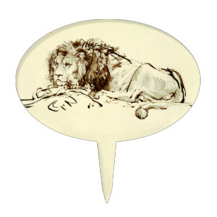 Vintage Rembrandt Ink Sketch of a Lion Cake Topper