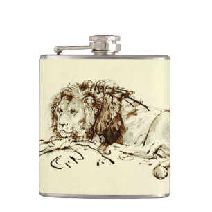 Vintage Rembrandt Ink Sketch of a Lion Flask