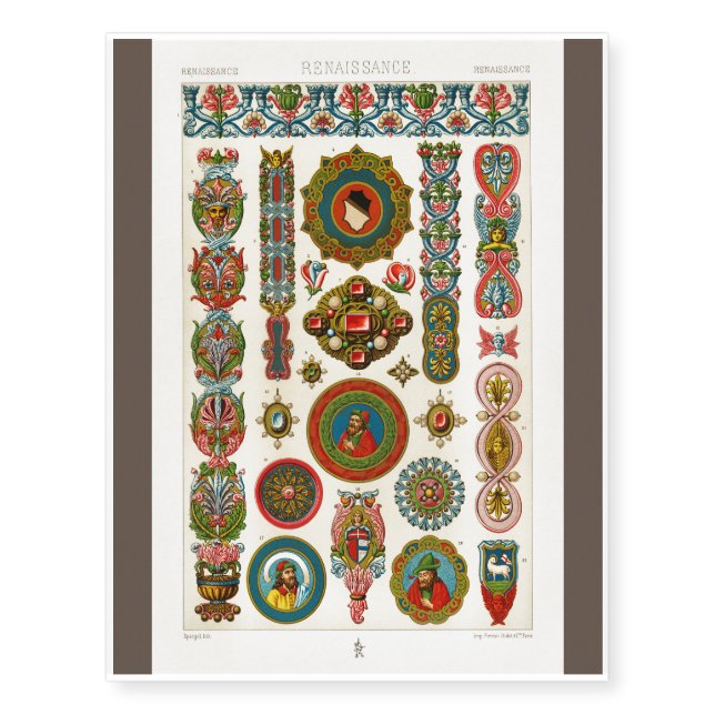 Vintage Renaissance Beautiful patterns Temporary Tattoos (Front)