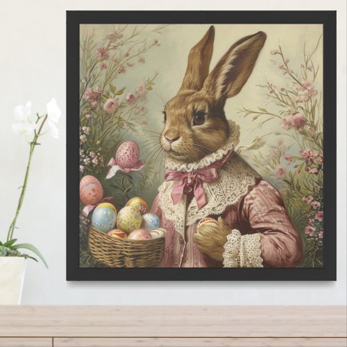 Vintage Renaissance Easter rabbit colored eggs Framed Art