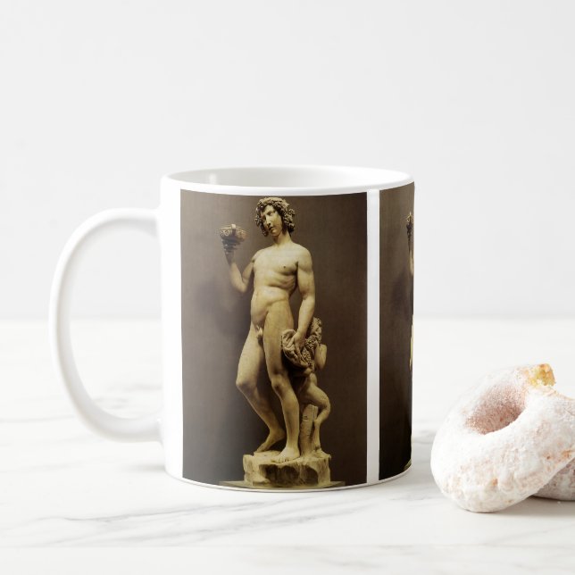 Vintage Renaissance Statue Bacchus by Michelangelo Coffee Mug (With Donut)