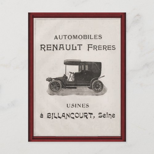 Vintage REnault Automobile poster Postcard