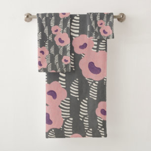 Vintage René Crevel French Art Deco Pink Floral Bath Towel Set