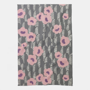 Vintage René Crevel French Art Deco Pink Floral Kitchen Towel