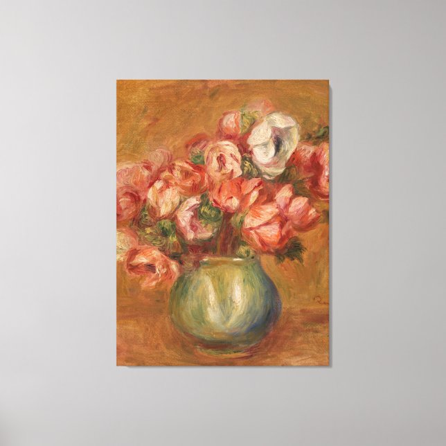 Vintage Renoir Pink Green Yellow Anemones Canvas Print (Front)