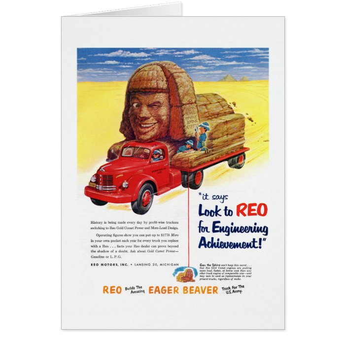 Vintage REO Truck Ad Card