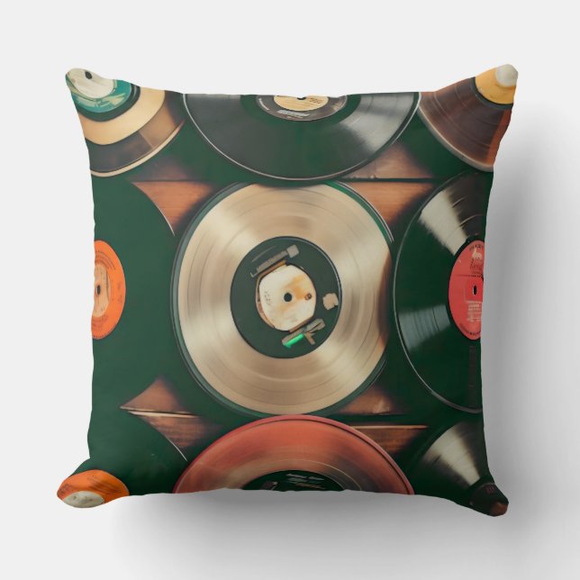 Vintage Reords Music  Throw Pillow (Front)