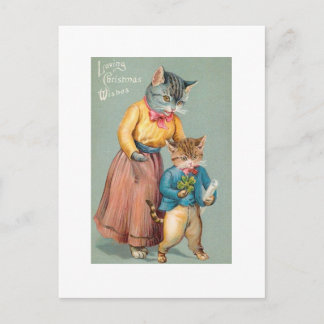 Vintage Reproduction Christmas Art Cats Holiday Postcard