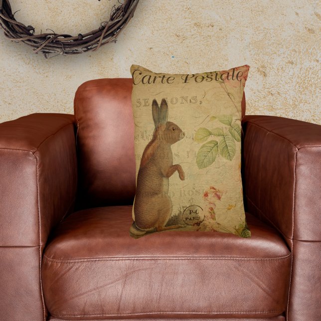 Vintage Reproduction Rabbit Postcard  Accent Pillow (Creator Uploaded)
