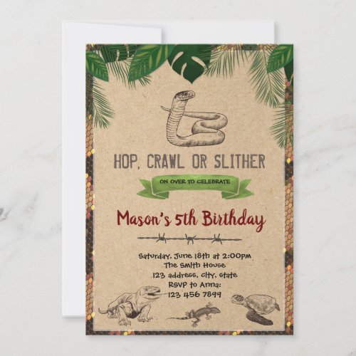 Vintage reptile birthday party invitation