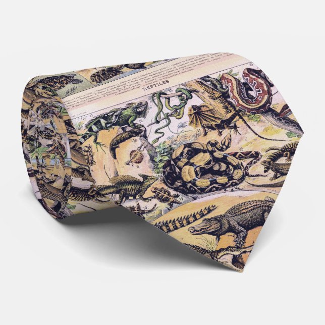 Vintage Reptiles Illustration by Adolphe Millot  Neck Tie (Rolled)