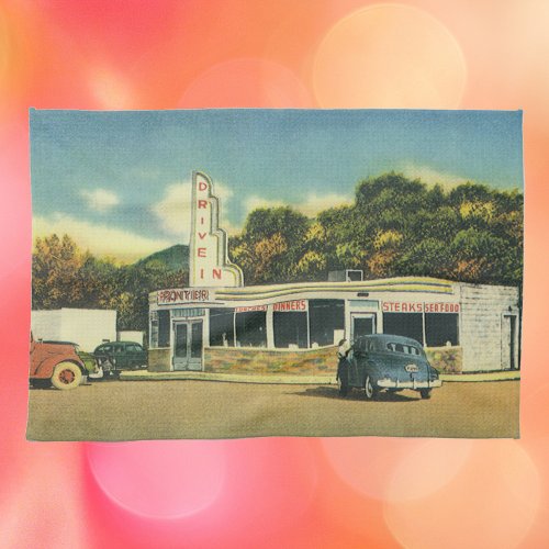 Vintage Restaurant 50s Drive In Diner and Cars Kitchen Towel