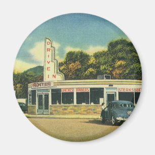 Vintage Restaurant, 50s Drive In Diner and Cars Magnet