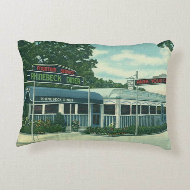 Vintage Restaurant, Retro Rhinebeck Roadside Diner Accent Pillow (Back)