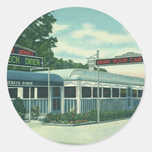 Vintage Restaurant Retro Rhinebeck Roadside Diner Classic Round Sticker