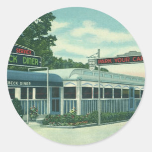 Vintage Restaurant, Retro Rhinebeck Roadside Diner Classic Round Sticker