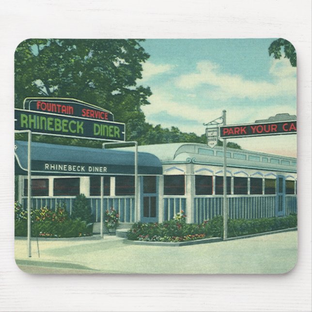 Vintage Restaurant, Retro Rhinebeck Roadside Diner Mouse Pad (Front)