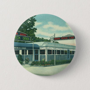 Vintage Restaurant, Retro Rhinebeck Roadside Diner Pinback Button
