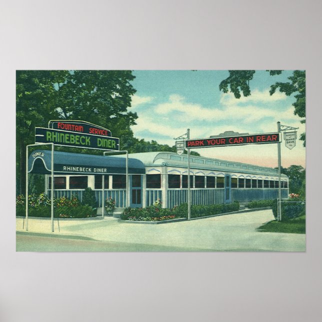 Vintage Restaurant, Retro Rhinebeck Roadside Diner Poster (Front)