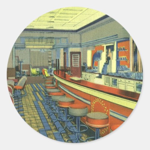 Vintage Restaurant Retro Roadside Diner Interior Classic Round Sticker