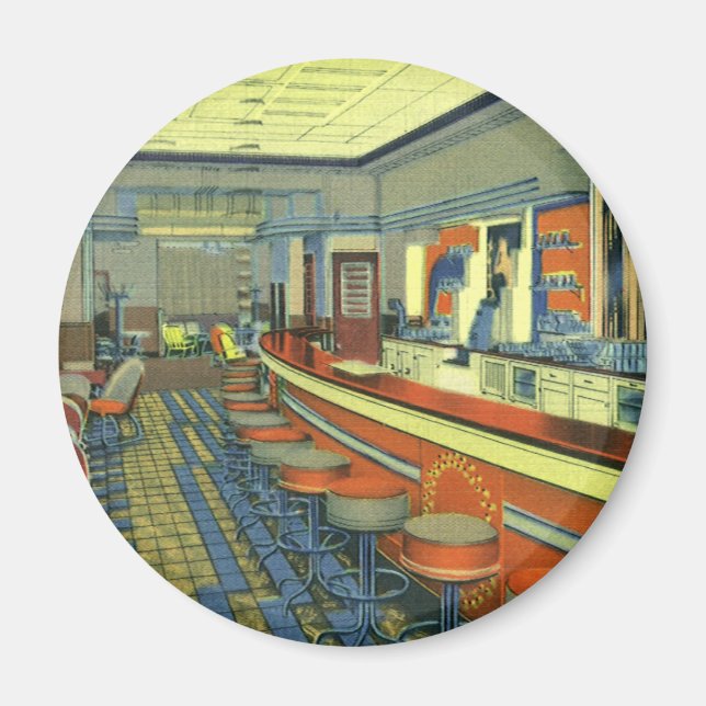 Vintage Restaurant, Retro Roadside Diner Interior Magnet (Front)