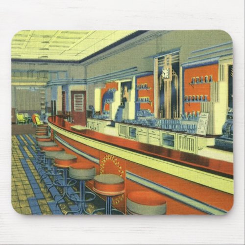 Vintage Restaurant Retro Roadside Diner Interior Mouse Pad