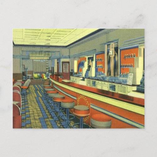 Vintage Restaurant Retro Roadside Diner Interior Postcard