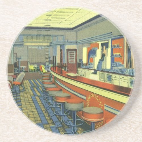 Vintage Restaurant Retro Roadside Diner Interior Sandstone Coaster