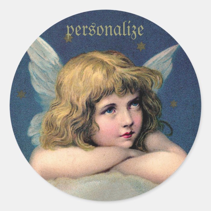 Vintage Resting Angel  Personalize  Round Stickers