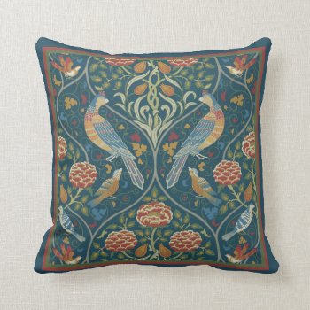 Vintage Restoration William Morris Tree Birds Blue Throw Pillow by Pretty_Vintage at Zazzle