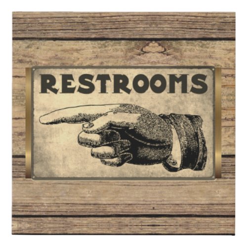 Vintage Restroom wFinger Pointing Sign on Wood on