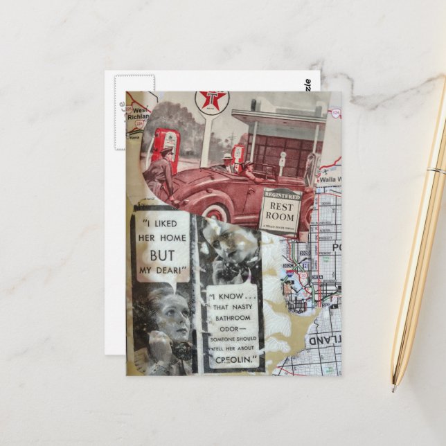Vintage Restroom Women Mixed media collage Postcard (Front/Back In Situ)