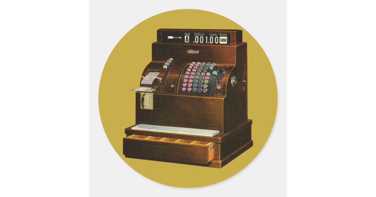 Vintage Retail Business, Antique Cash Register Classic Round Sticker | Zazzle.com