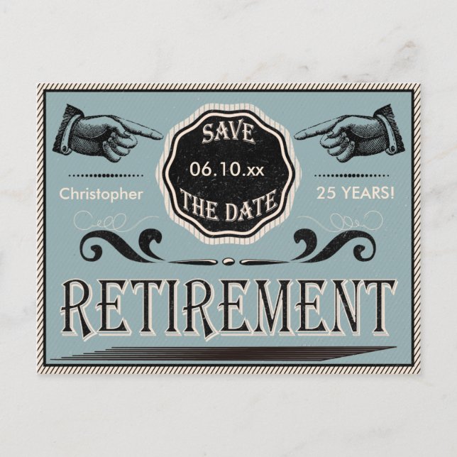 Vintage Retirement Party Save The Date Announcement Postcard (Front)