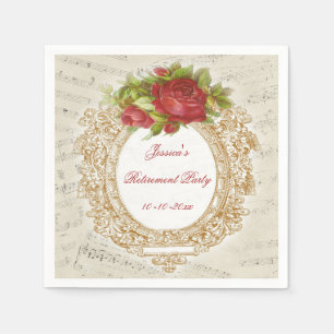 Vintage Retirement Red Rose Frame Music Sheet Napkins