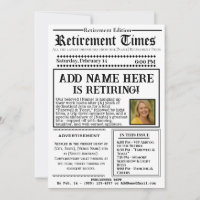 Vintage “Retirement Times” Newspaper Invitation