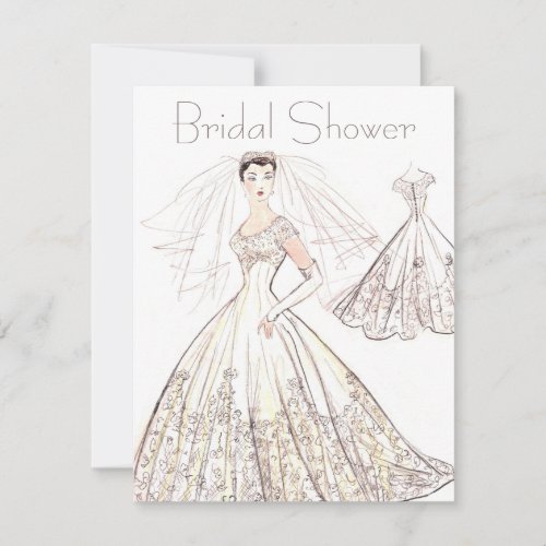 Vintage Retro 1950s Bride and Gown Bridal Shower Invitation